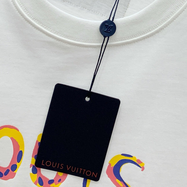 LV T-SHIRT COLORFUL LOGO IN WHITE COTTON 238876