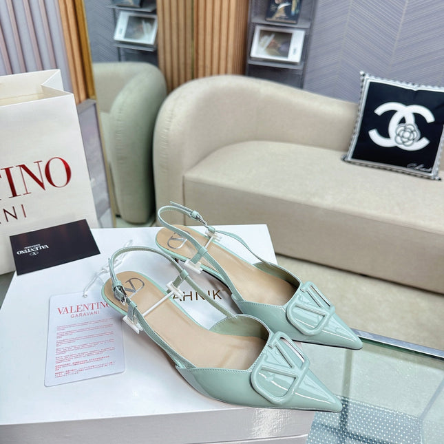 VLOGO SLINGBACK PUMP IN POWDER BLUE CALFSKIN LEATHER