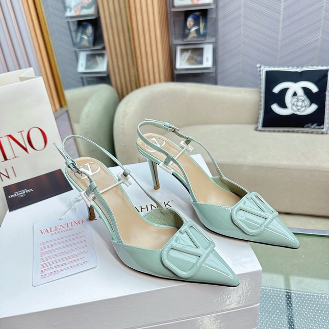 VLOGO SLINGBACK PUMP IN POWDER BLUE CALFSKIN LEATHER