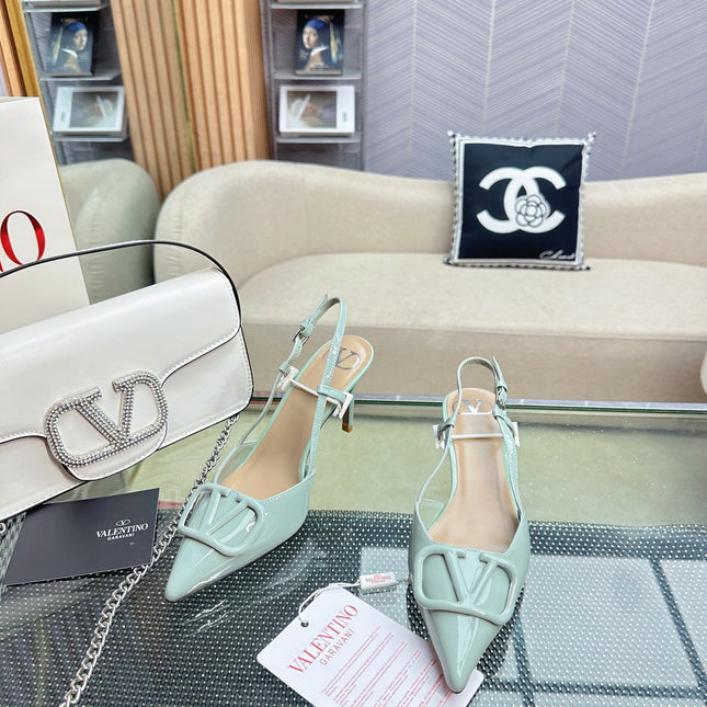 VLOGO SLINGBACK PUMP IN POWDER BLUE CALFSKIN LEATHER