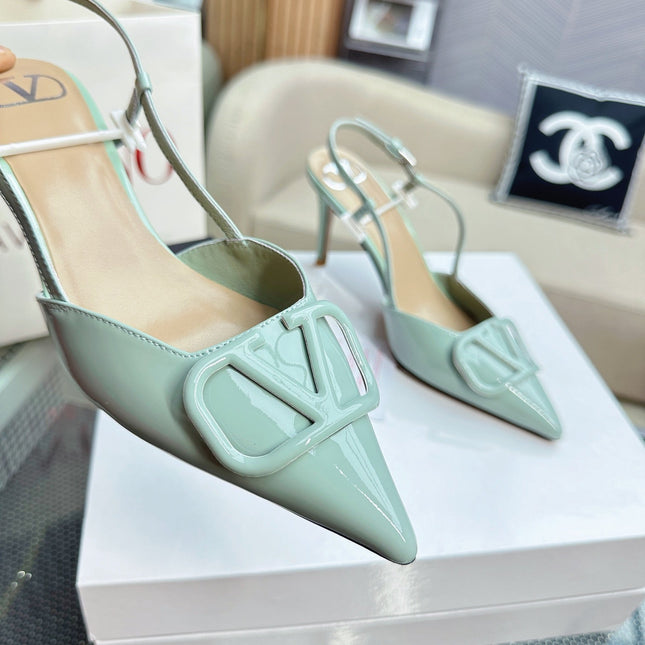 VLOGO SLINGBACK PUMP IN POWDER BLUE CALFSKIN LEATHER