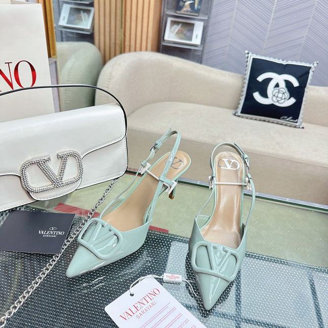 VLOGO SLINGBACK PUMP IN POWDER BLUE CALFSKIN LEATHER