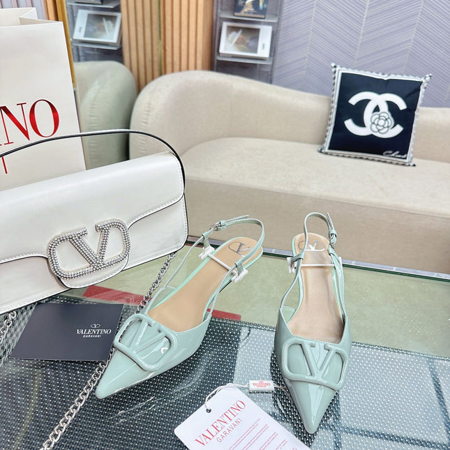VLOGO SLINGBACK PUMP IN POWDER BLUE CALFSKIN LEATHER