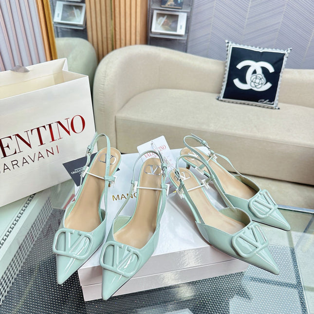 VLOGO SLINGBACK PUMP IN POWDER BLUE CALFSKIN LEATHER
