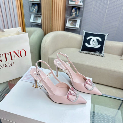 VLOGO SLINGBACK PUMP IN PASTEL PINK CALFSKIN LEATHER