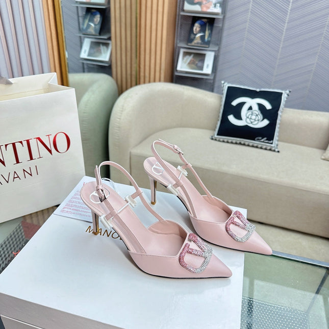 VLOGO SLINGBACK PUMP IN PASTEL PINK CALFSKIN LEATHER