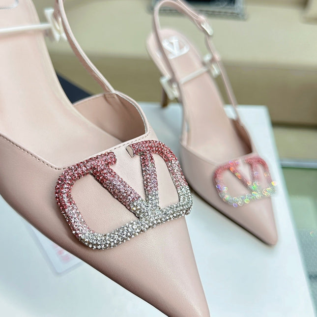 VLOGO SLINGBACK PUMP IN PASTEL PINK CALFSKIN LEATHER
