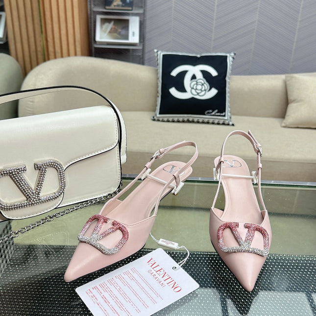 VLOGO SLINGBACK PUMP IN PASTEL PINK CALFSKIN LEATHER