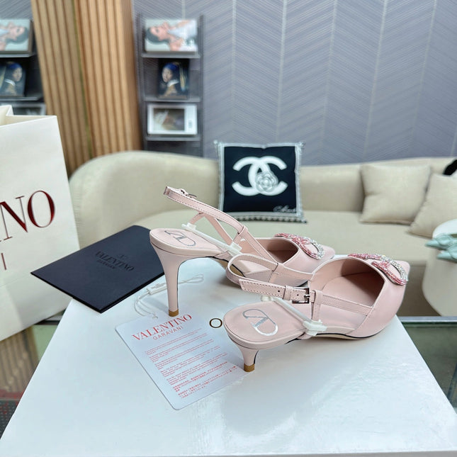 VLOGO SLINGBACK PUMP IN PASTEL PINK CALFSKIN LEATHER