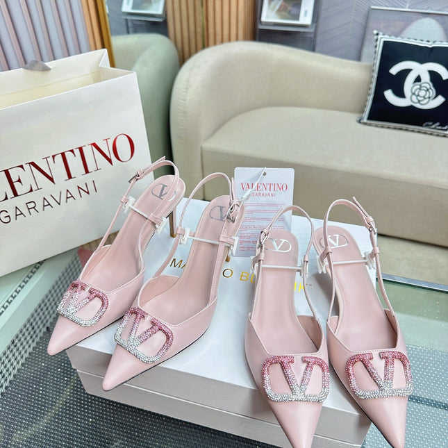 VLOGO SLINGBACK PUMP IN PASTEL PINK CALFSKIN LEATHER