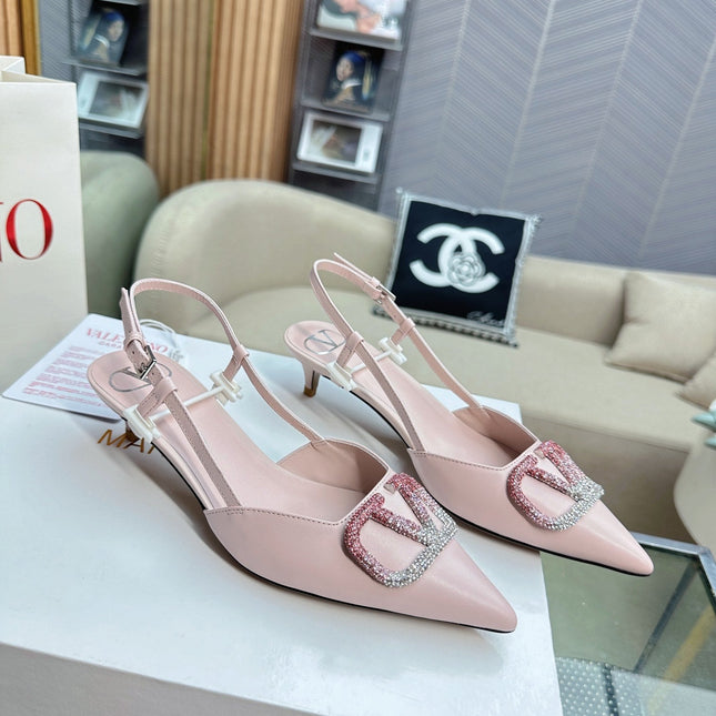 VLOGO SLINGBACK PUMP IN PASTEL PINK CALFSKIN LEATHER