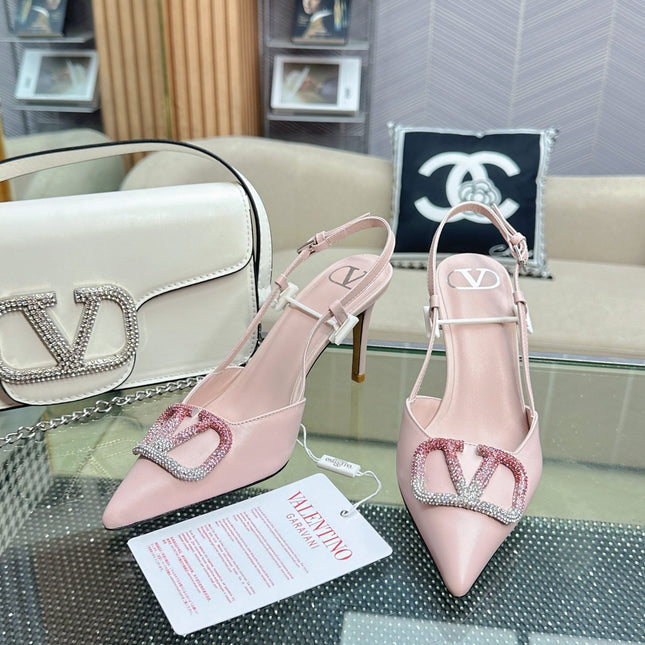 VLOGO SLINGBACK PUMP IN PASTEL PINK CALFSKIN LEATHER