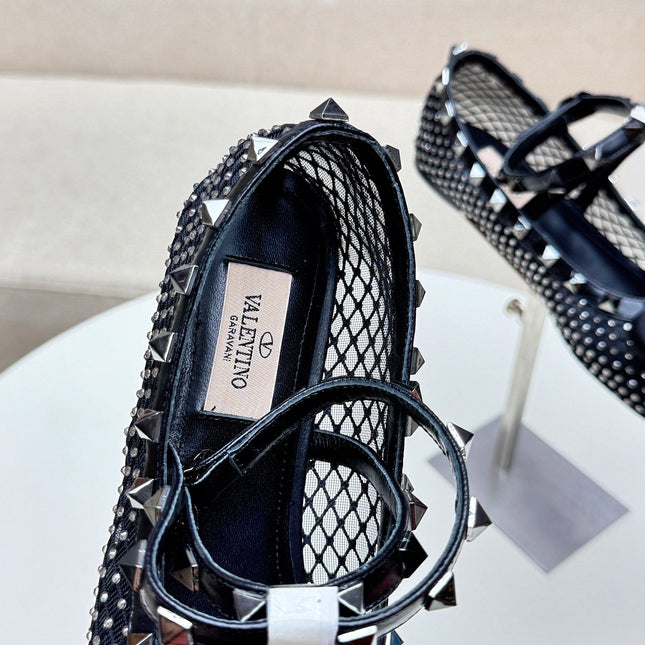 ROCKSTUD BLACK MESH BALLERINA WITH CRYSTALS