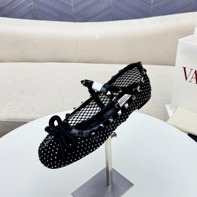 ROCKSTUD BLACK MESH BALLERINA WITH CRYSTALS