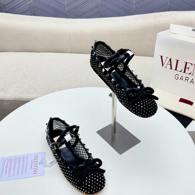 ROCKSTUD BLACK MESH BALLERINA WITH CRYSTALS