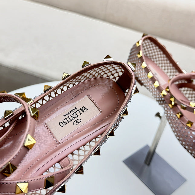 ROCKSTUD PEACH PINK MESH BALLERINA WITH CRYSTALS
