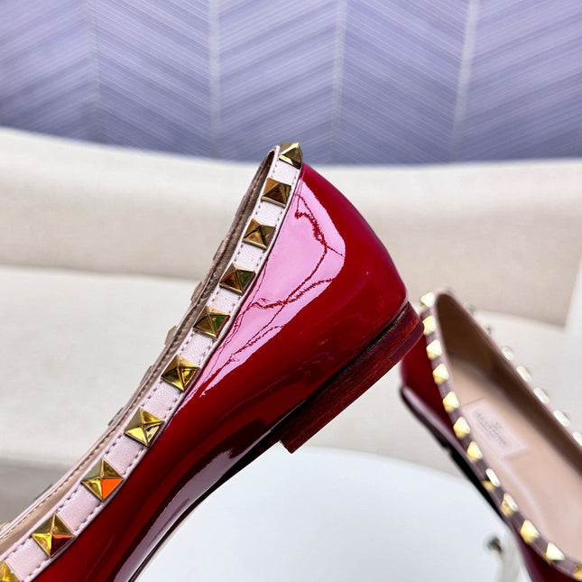 ROCKSTUD FLAT PUMP IN BERRY RED CALFSKIN