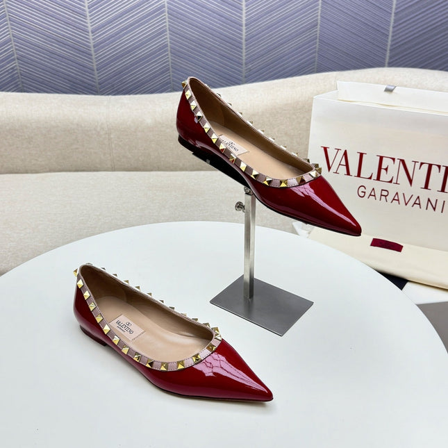 ROCKSTUD FLAT PUMP IN BERRY RED CALFSKIN