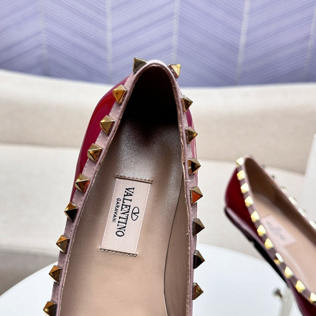ROCKSTUD FLAT PUMP IN BERRY RED CALFSKIN