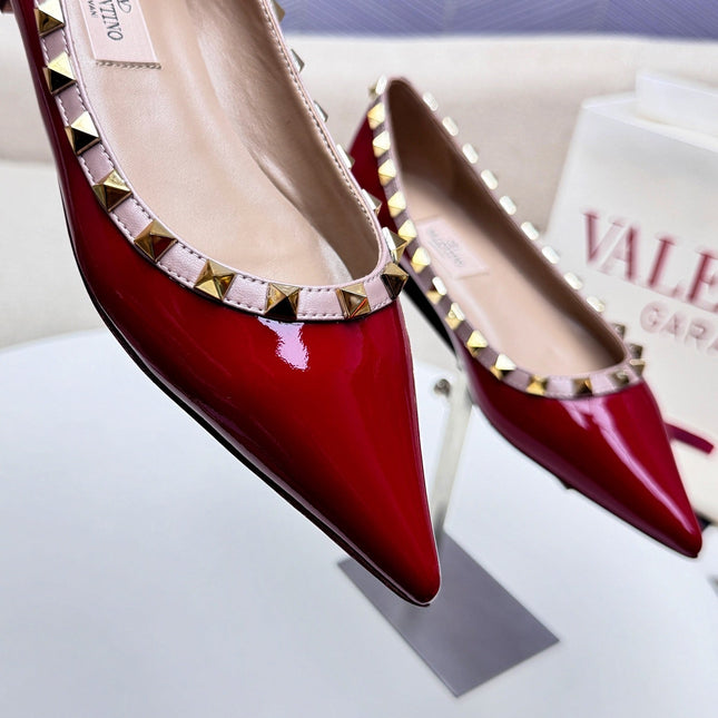 ROCKSTUD FLAT PUMP IN BERRY RED CALFSKIN