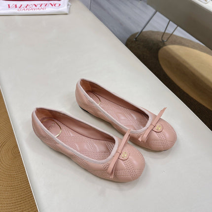 VLTN CLASSIC BALLET FLATS 25S IN NUDE PINK CALFSKIN WITH BOW