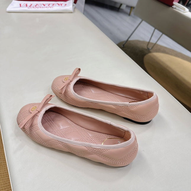 VLTN CLASSIC BALLET FLATS 25S IN NUDE PINK CALFSKIN WITH BOW