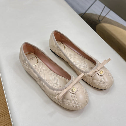 VLTN CLASSIC BALLET FLATS 25S IN LIGHT BEIGE CALFSKIN WITH BOW