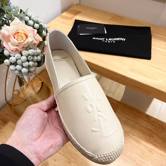 SL YVES EMBOSSED LOGO SLIP ON CREAMY WHITE CALFSKIN