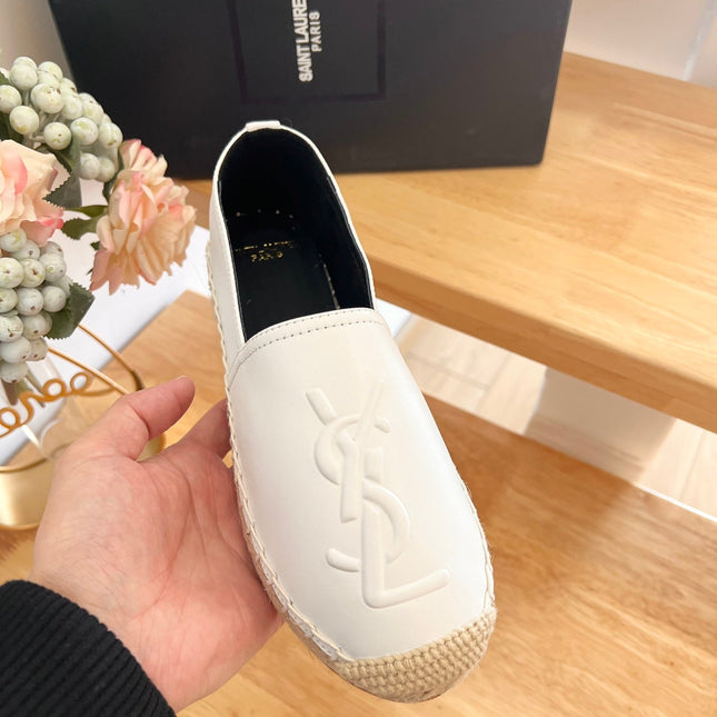 SL YVES EMBOSSED LOGO SLIP ON WHITE AND BLACK CALFSKIN