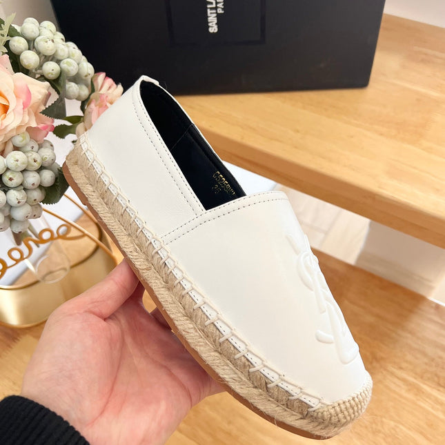 SL YVES EMBOSSED LOGO SLIP ON WHITE AND BLACK CALFSKIN