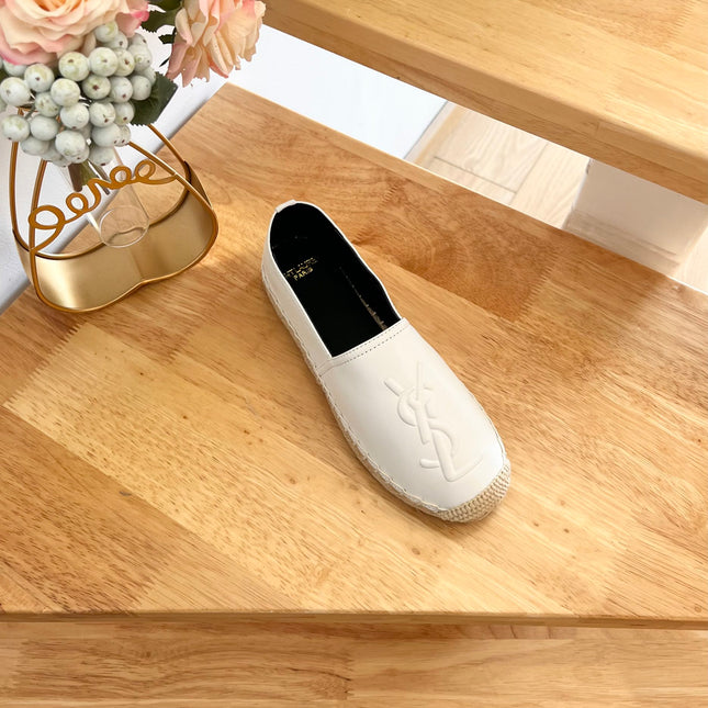 SL YVES EMBOSSED LOGO SLIP ON WHITE AND BLACK CALFSKIN