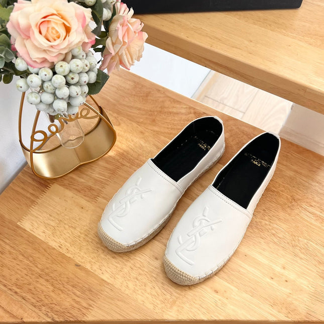 SL YVES EMBOSSED LOGO SLIP ON WHITE AND BLACK CALFSKIN