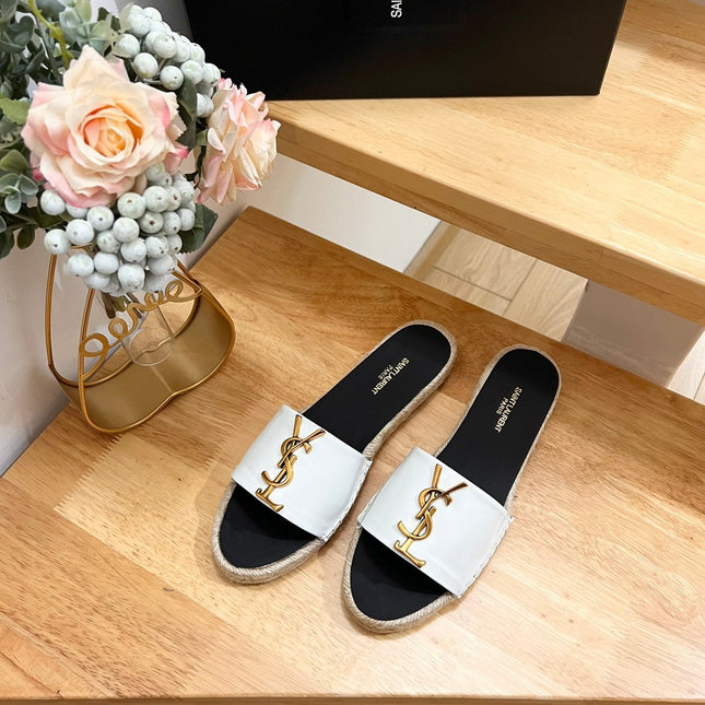 SL YVES LOGO SLIPPER BLACK AND WHITE CALFSKIN