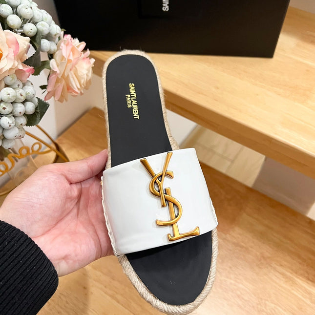 SL YVES LOGO SLIPPER BLACK AND WHITE CALFSKIN
