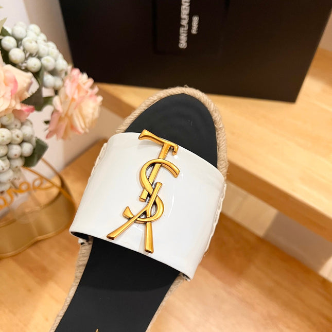 SL YVES LOGO SLIPPER BLACK AND WHITE CALFSKIN