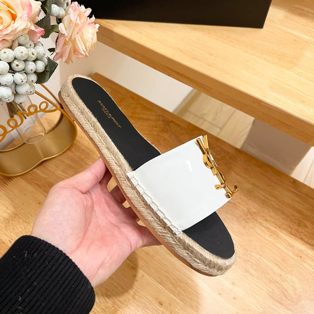 SL YVES LOGO SLIPPER BLACK AND WHITE CALFSKIN