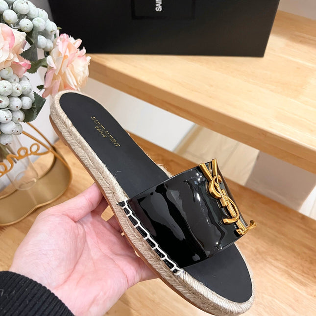 SL YVES LOGO SLIPPER BLACK CALFSKIN