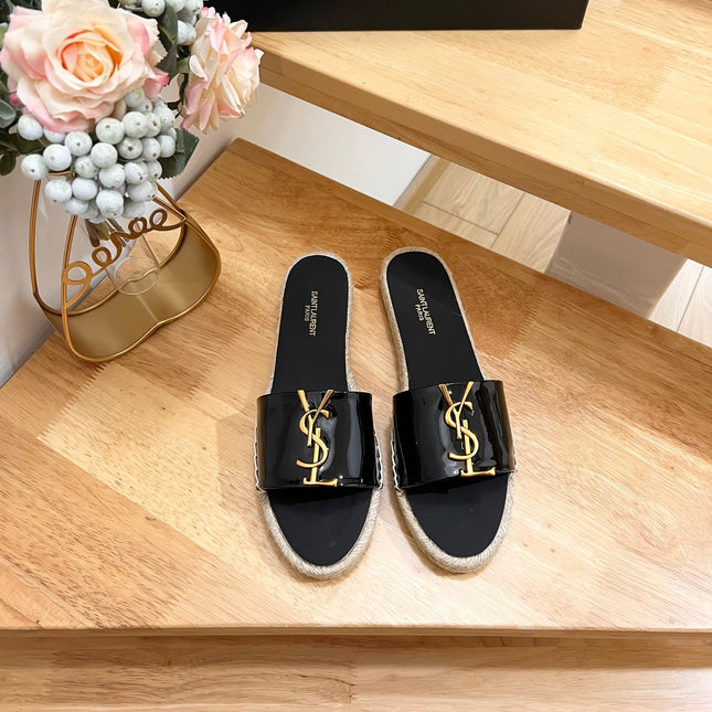 SL YVES LOGO SLIPPER BLACK CALFSKIN