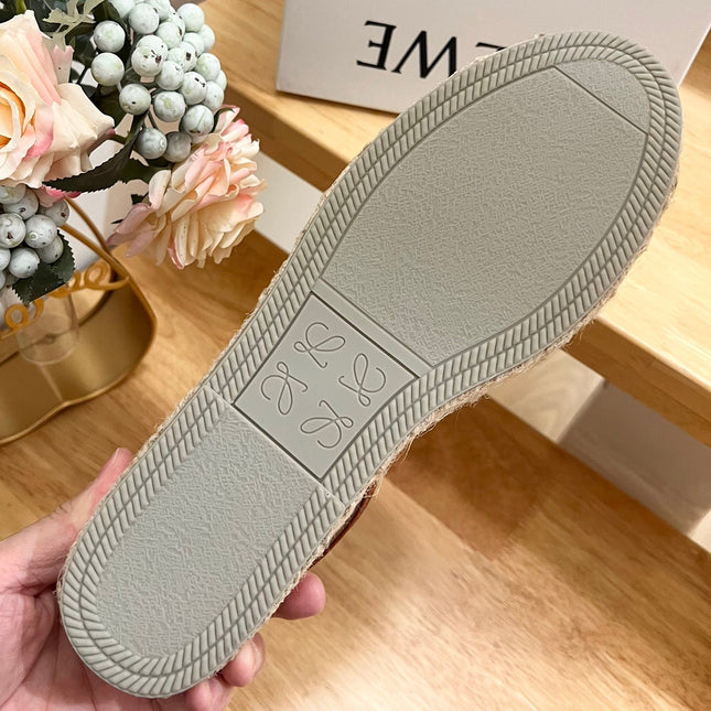 Loew Anagram Yellow Brown Leather And Canvas Espadrille Sandals