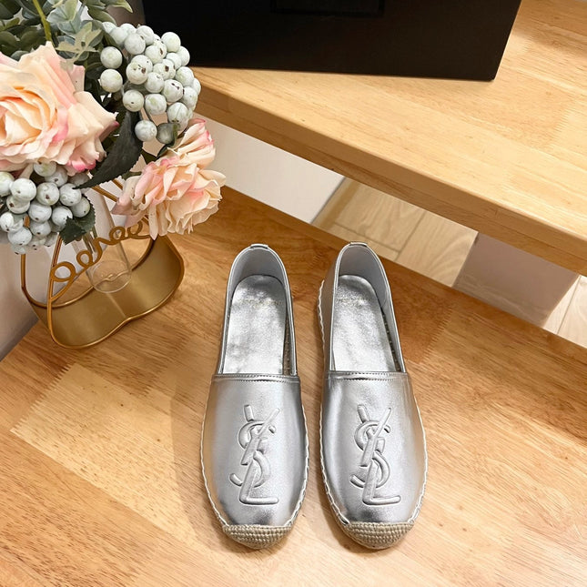 SL YVES EMBOSSED LOGO SLIP ON SILVER CALFSKIN