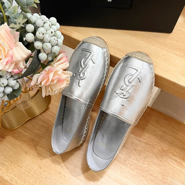 SL YVES EMBOSSED LOGO SLIP ON SILVER CALFSKIN