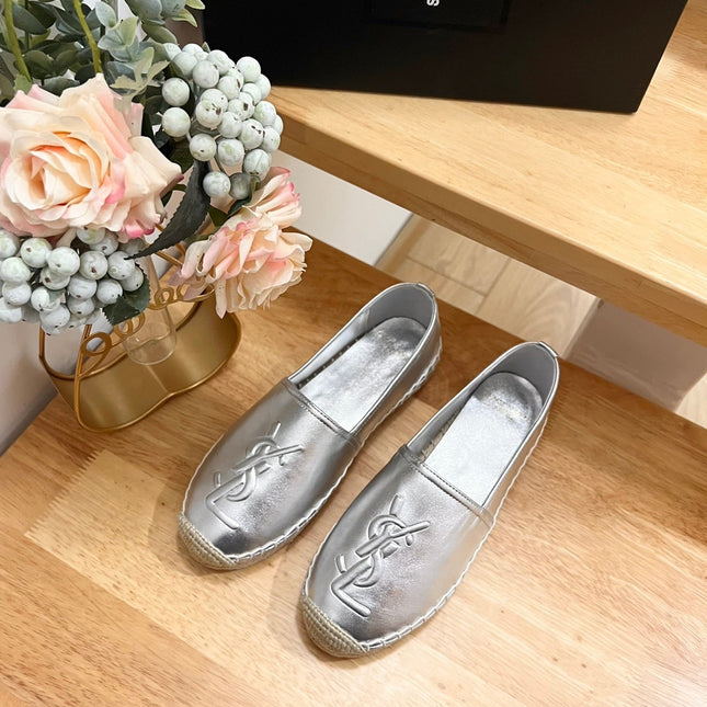 SL YVES EMBOSSED LOGO SLIP ON SILVER CALFSKIN