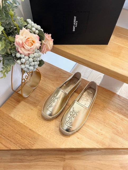 SL YVES EMBOSSED LOGO SLIP ON GOLD CALFSKIN