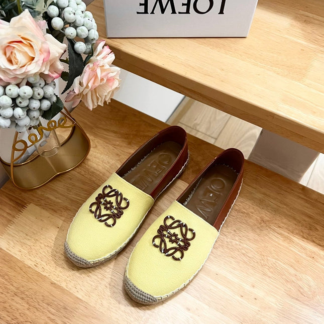 Loew Anagram Espadrille Yellow Brown Leather and Canvas