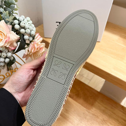 Loew Anagram Espadrille Yellow Brown Leather and Canvas