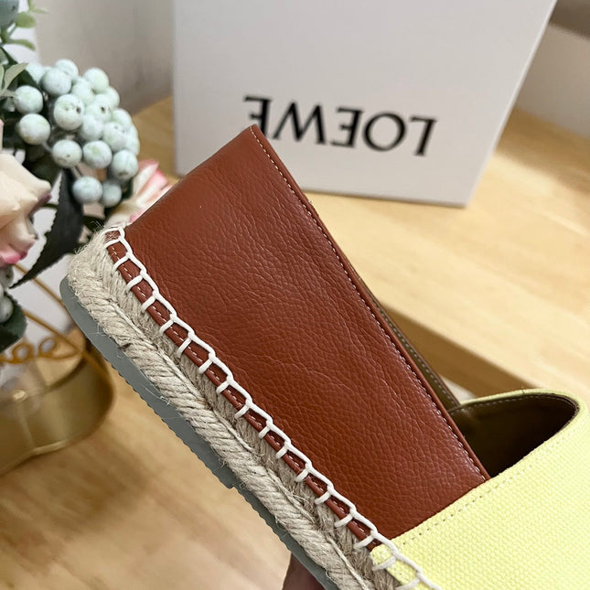 Loew Anagram Espadrille Yellow Brown Leather and Canvas