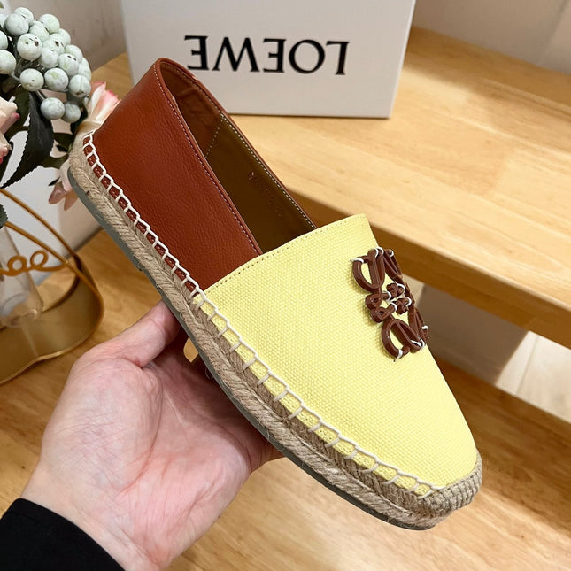 Loew Anagram Espadrille Yellow Brown Leather and Canvas