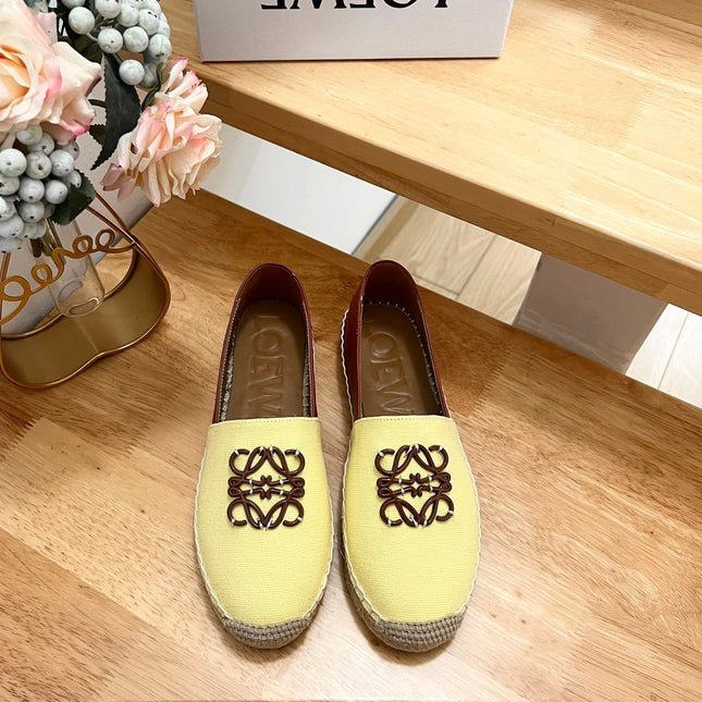 Loew Anagram Espadrille Yellow Brown Leather and Canvas