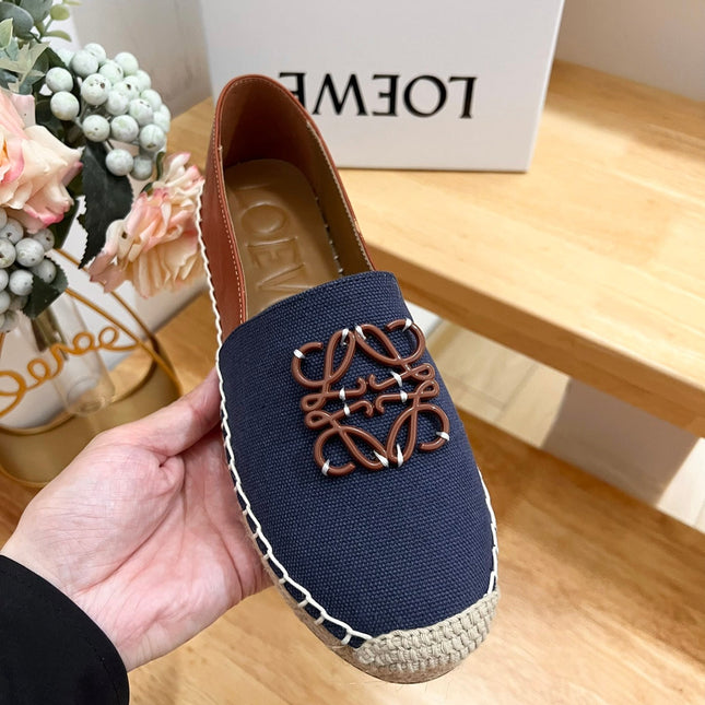 Loew Anagram Espadrille Denim Brown Leather and Canvas