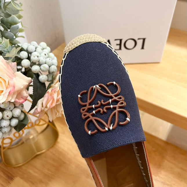 Loew Anagram Espadrille Denim Brown Leather and Canvas